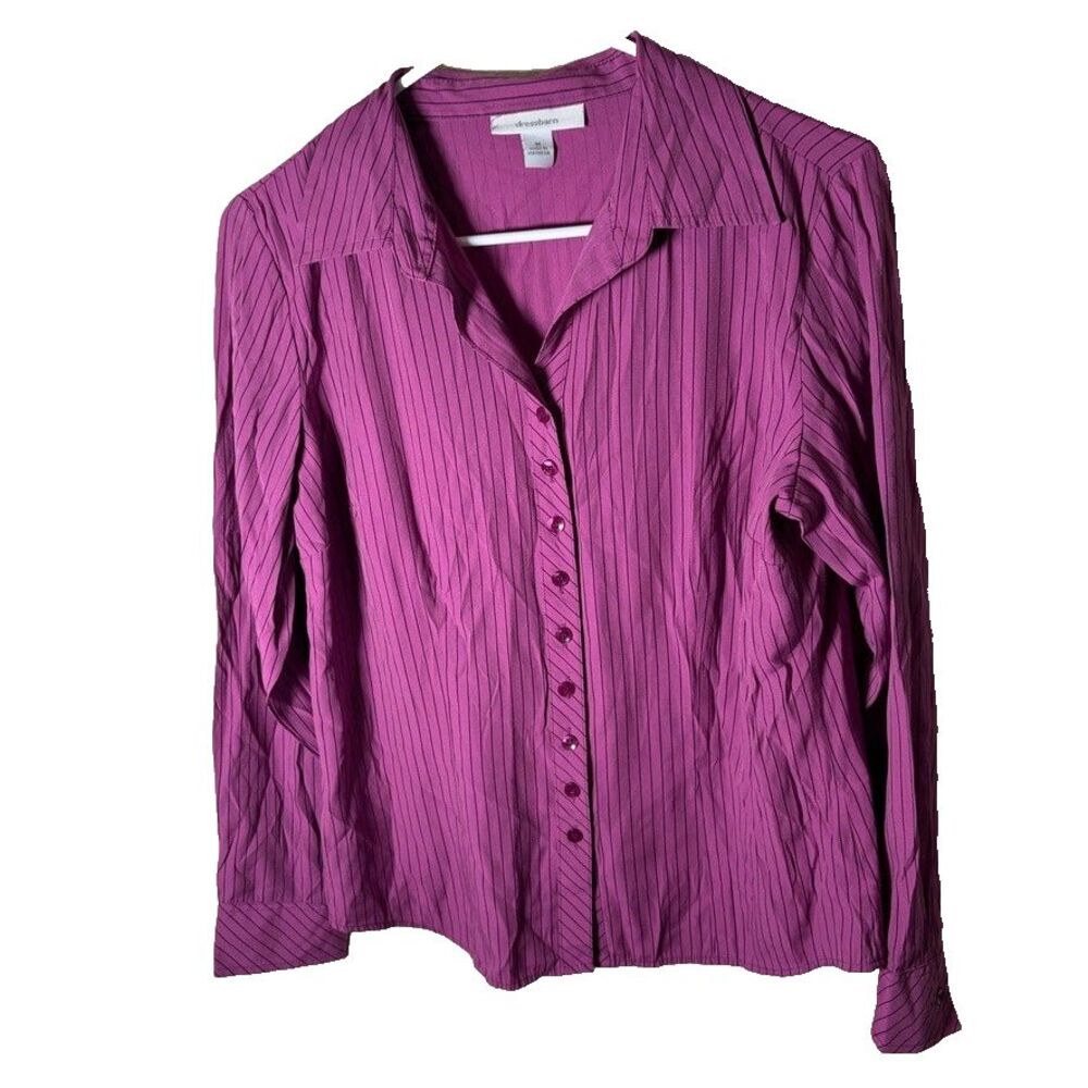 Dressbarn Shirt Women's Medium Button Down Striped Collared Long Sleeve Casual